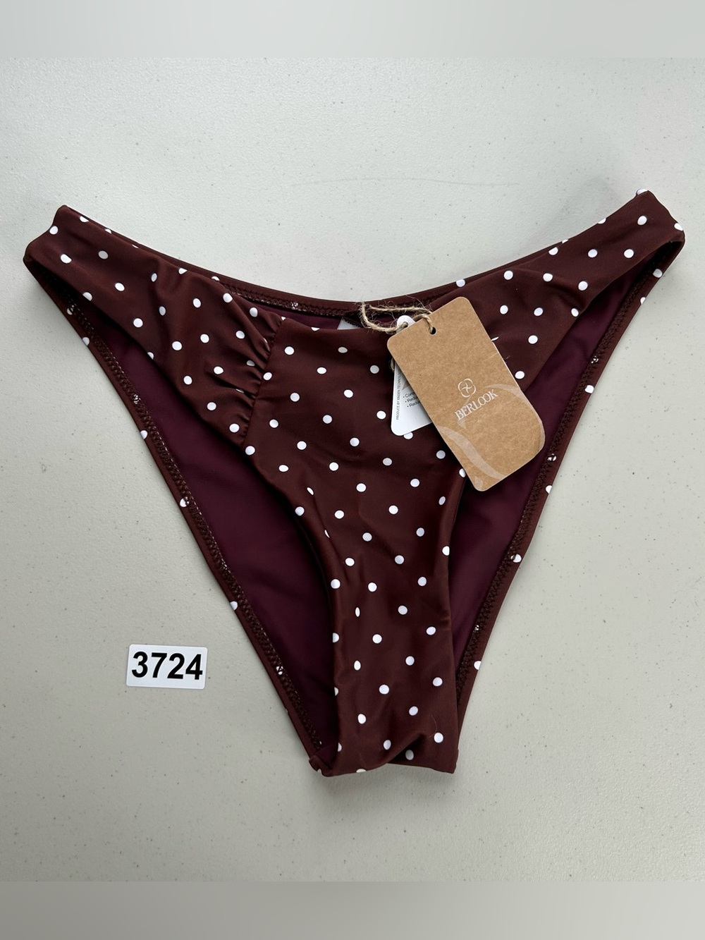 Berlook Medium Brown Print Polka Dot Bikini Bottom New